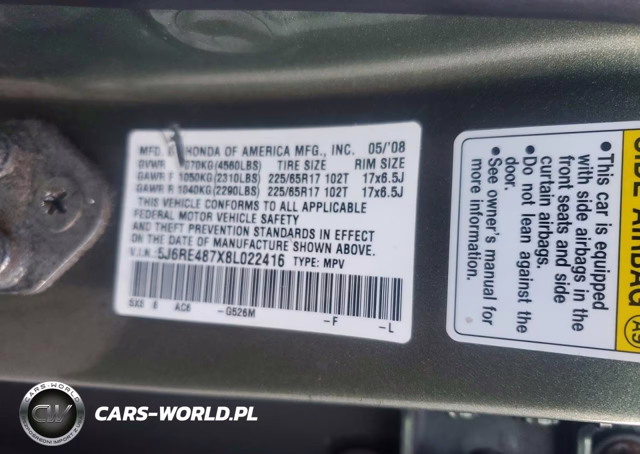 2008 Honda Cr-V Exl VIN:5J6RE487X8L022416 - 13