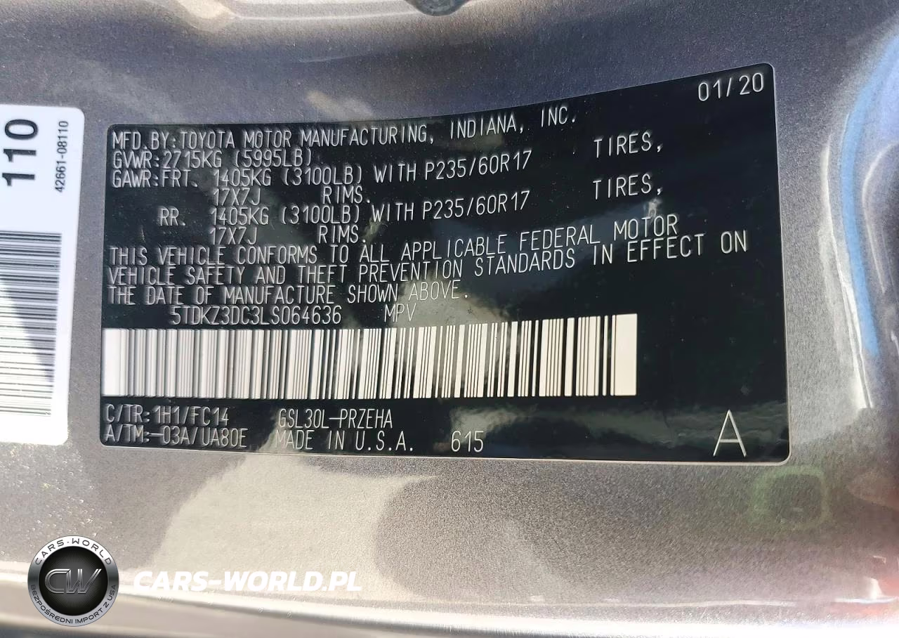 2020 Toyota Sienna Le VIN:5TDKZ3DC3LS064636 - 13