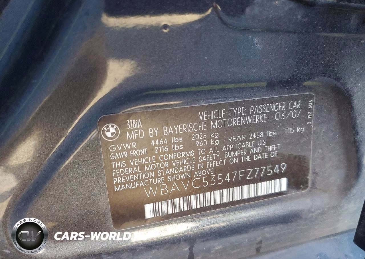 2007 BMW 328 I Sulev VIN:WBAVC53547FZ77549 - 12