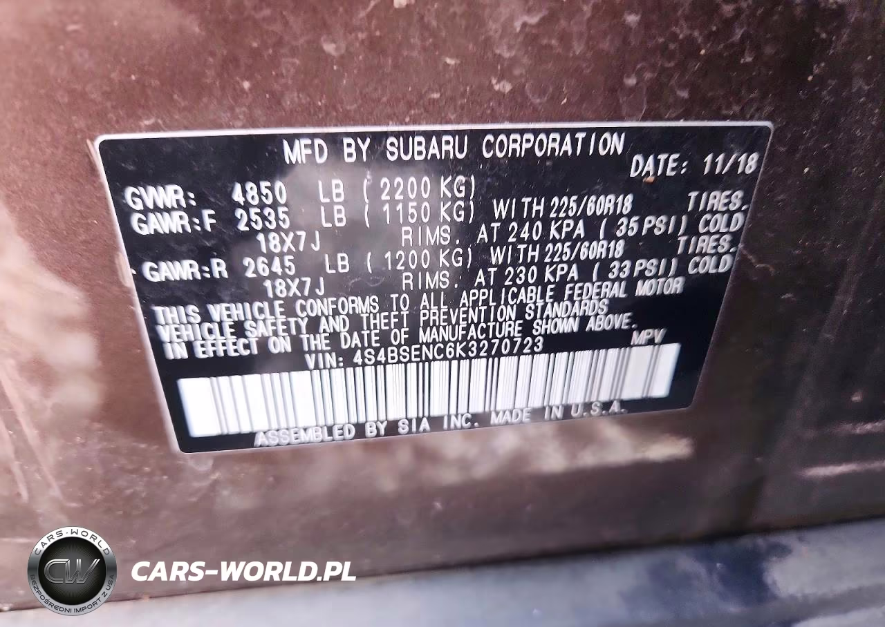 2019 Subaru Outback 3.6R Limited VIN:4S4BSENC6K3270723 - 13