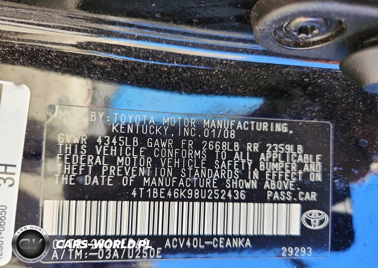 2008 Toyota Camry Base VIN:4T1BE46K98U252436 - 12