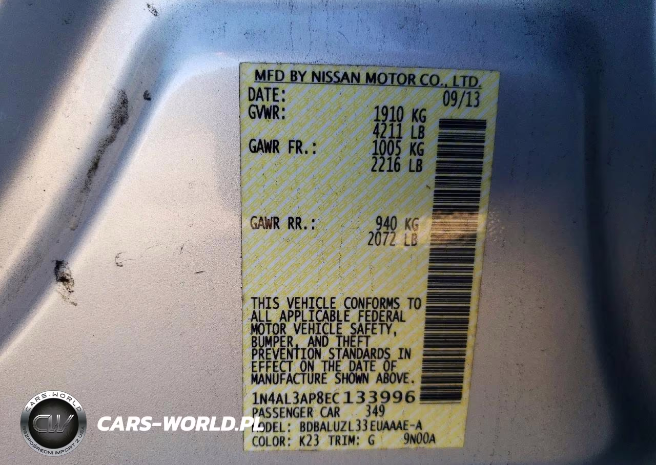 2014 Nissan Altima Sv VIN:1N4AL3AP8EC133996 - 12