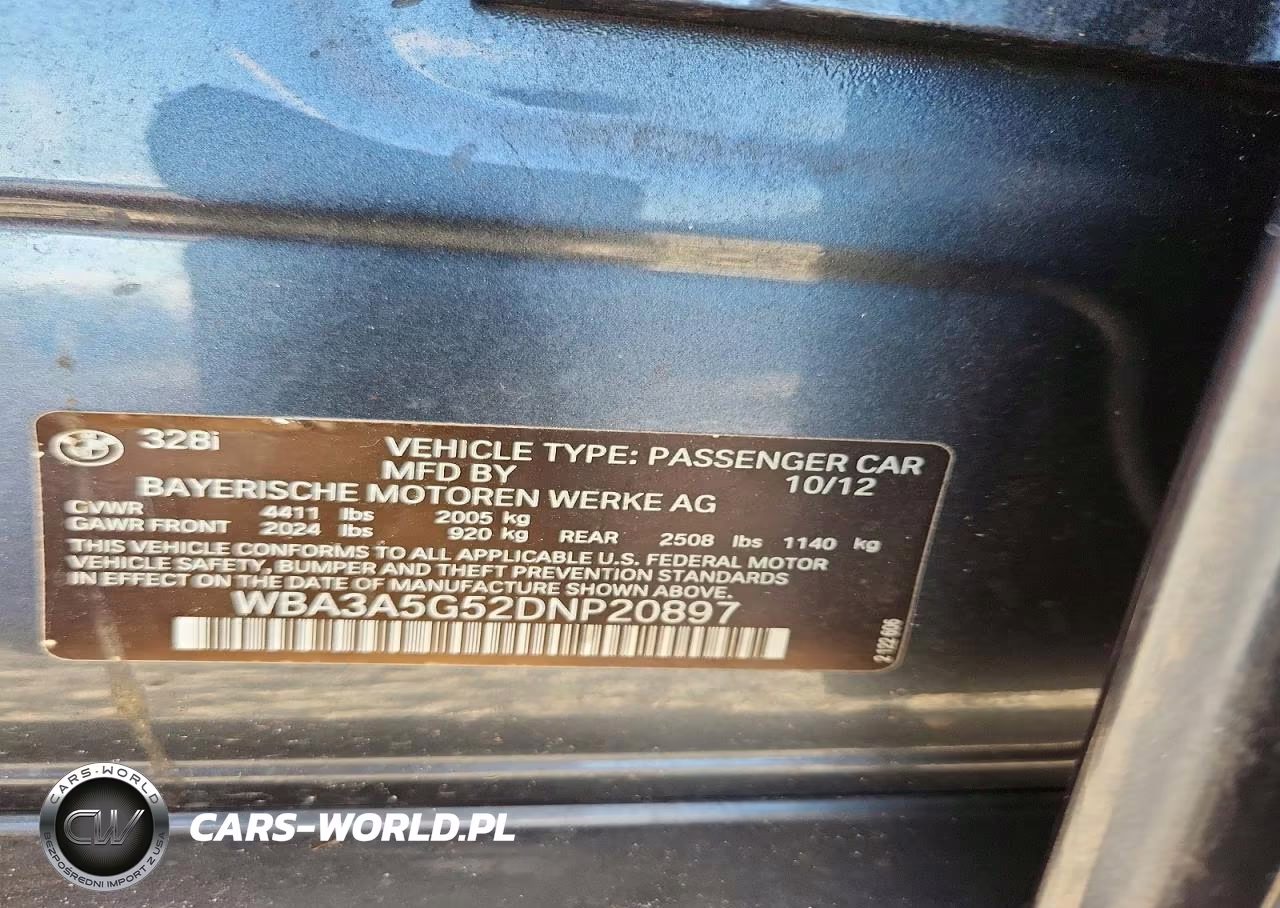 2013 BMW 328 I VIN:WBA3A5G52DNP20897 - 12
