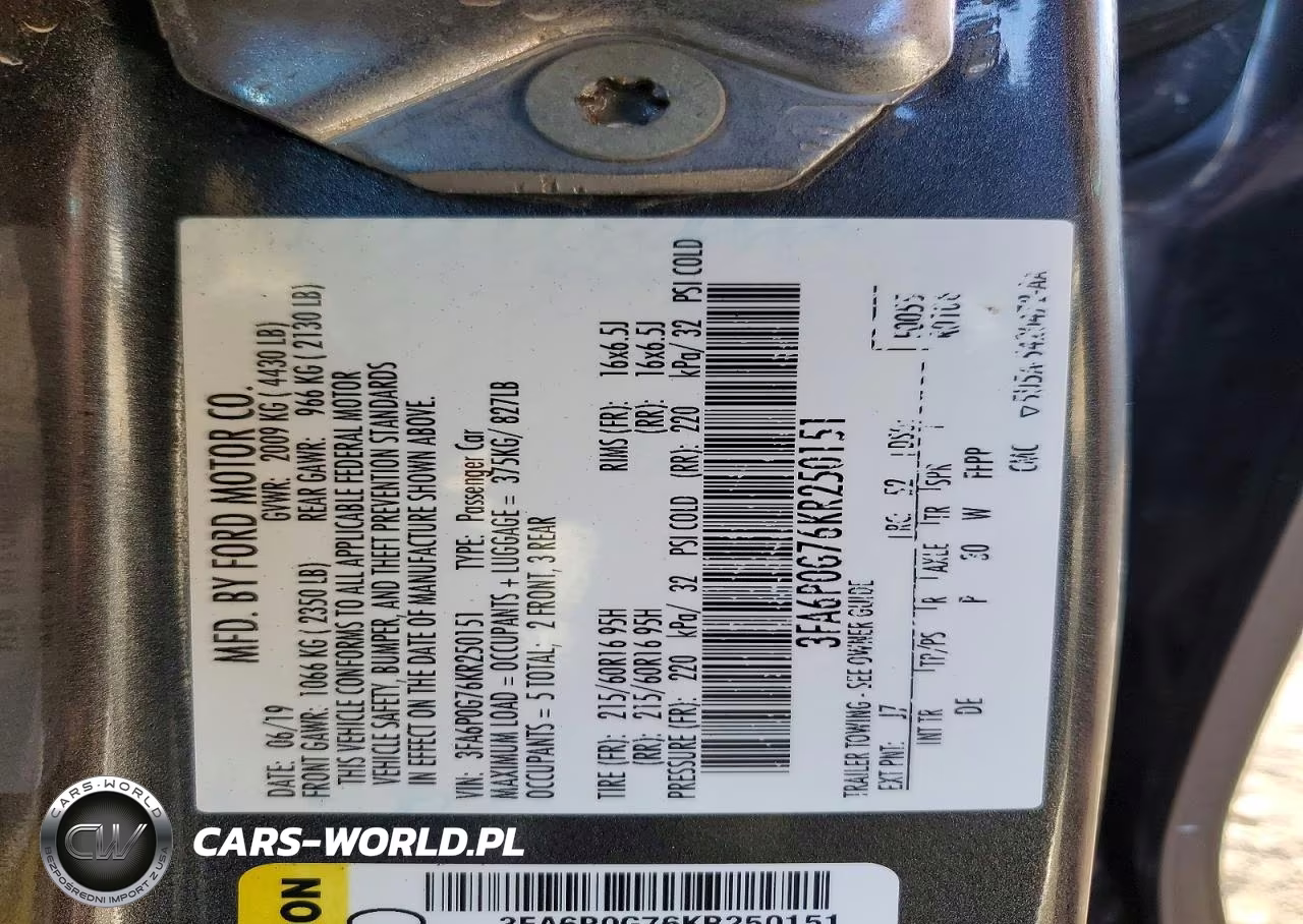 2019 Ford Fusion S VIN:3FA6P0G76KR250151 - 12