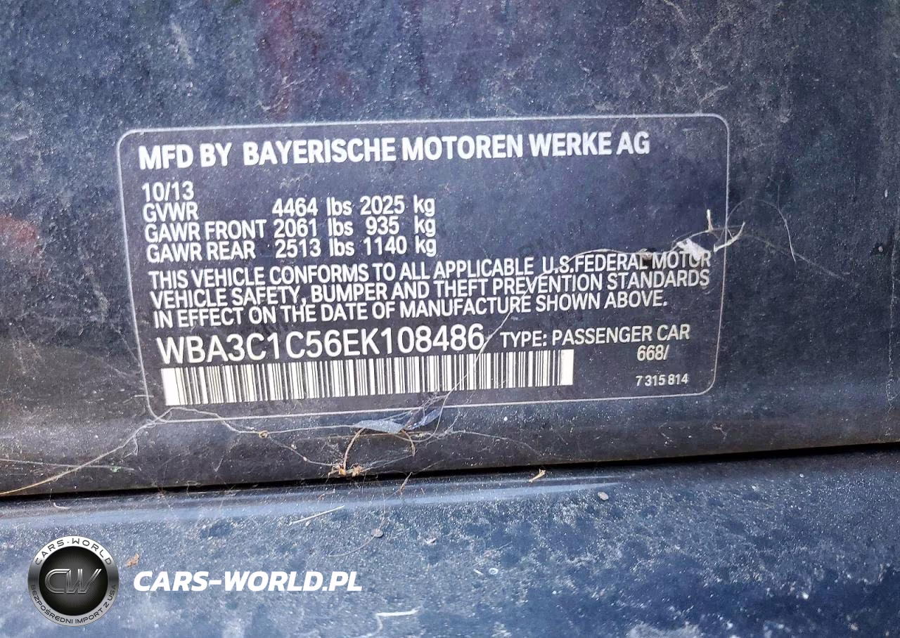 2014 BMW 328 I Sulev VIN:WBA3C1C56EK108486 - 12