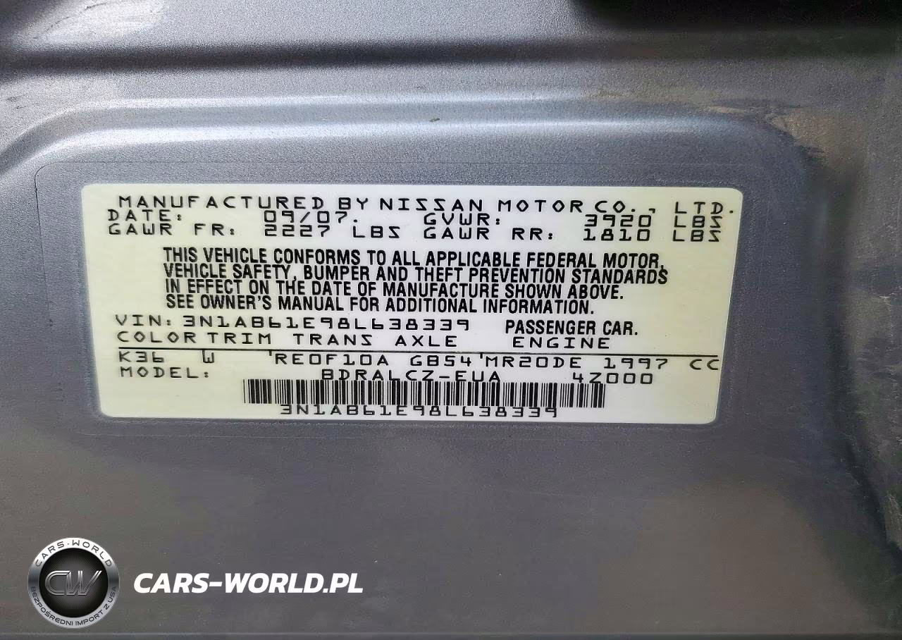 2008 Nissan Sentra 2.0 VIN:3N1AB61E98L638339 - 12