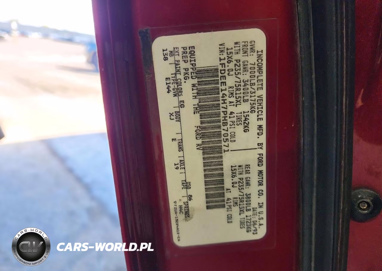 1993 Ford Econoline E150 Van VIN:1FDEE14H7PHB70571 - 14