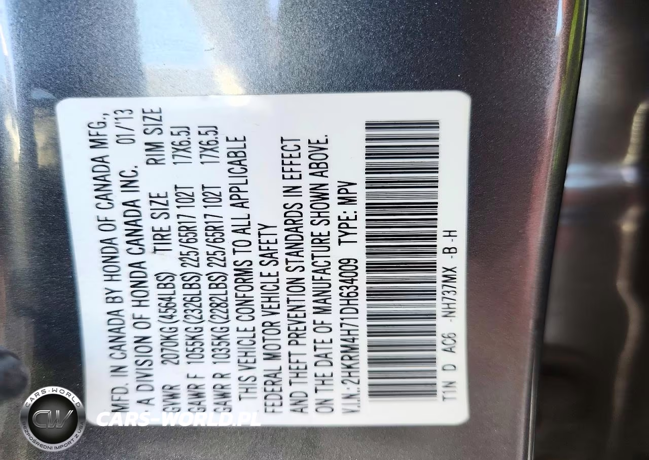 2013 Honda Cr-V Exl VIN:2HKRM4H71DH634009 - 13