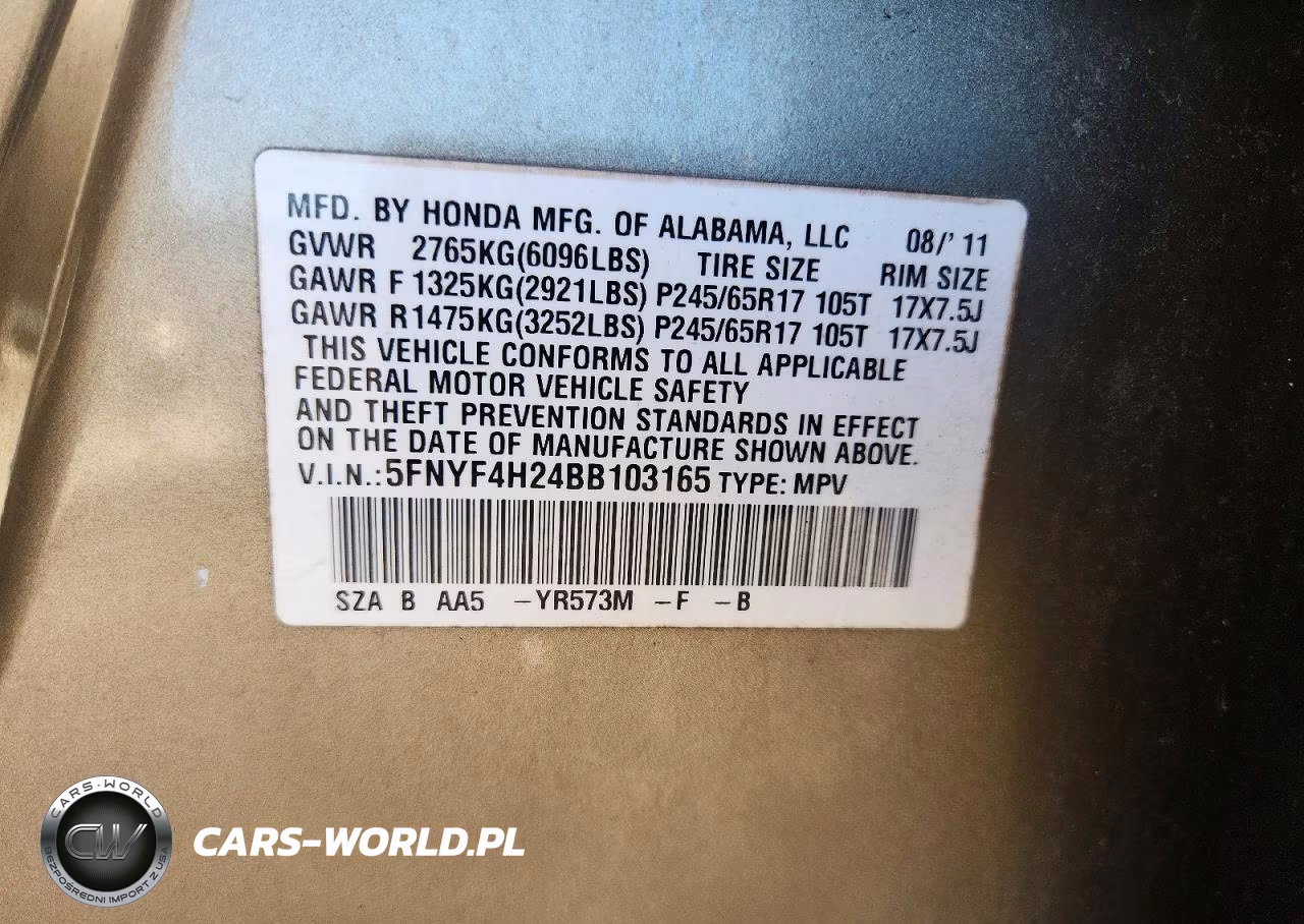 2011 Honda Pilot Lx VIN:5FNYF4H24BB103165 - 13