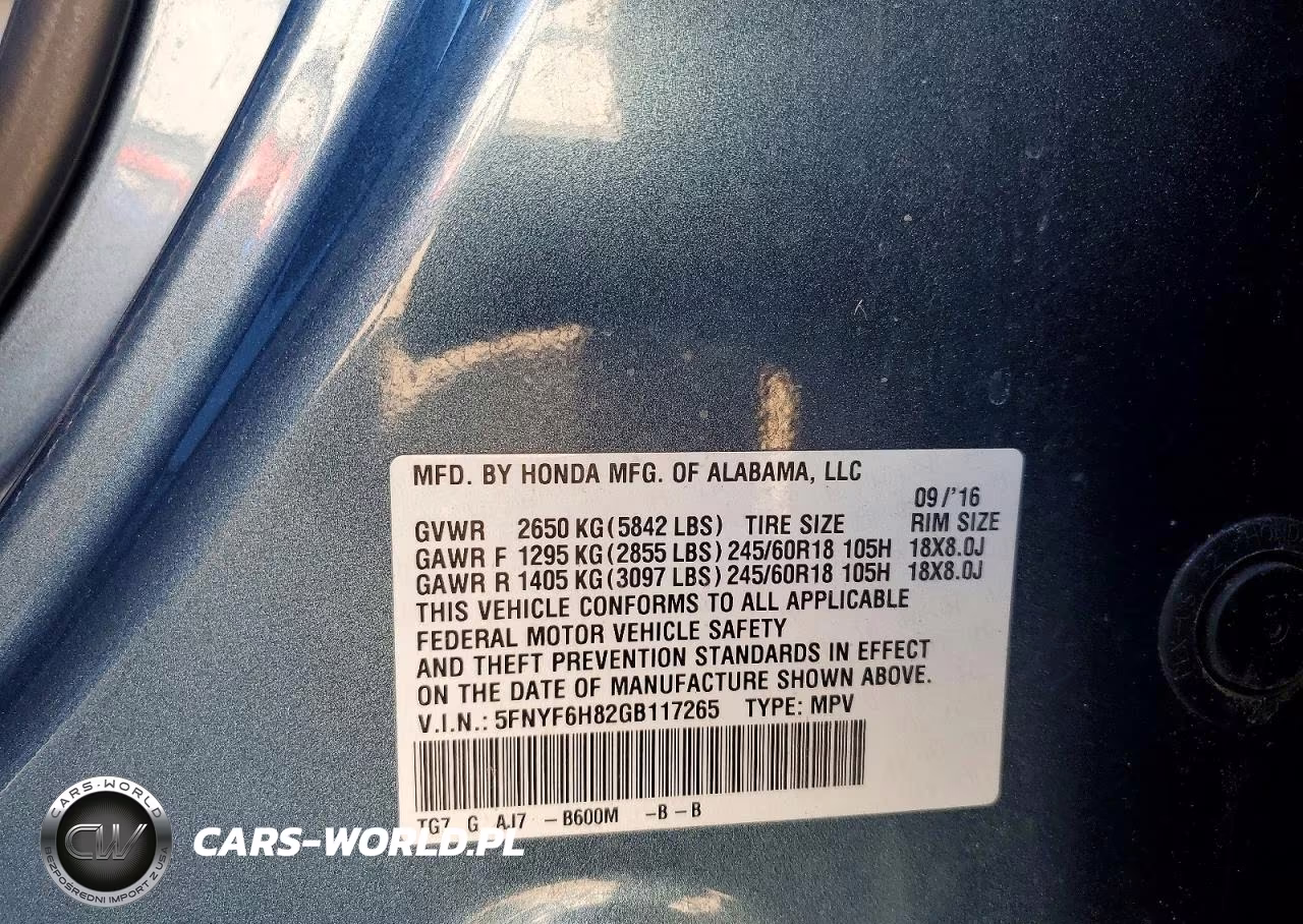 2016 Honda Pilot Exl VIN:5FNYF6H82GB117265 - 13
