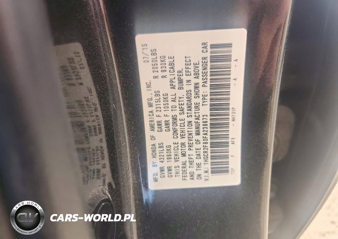 2015 Honda Accord Exl VIN:1HGCR2F80FA238673 - 12
