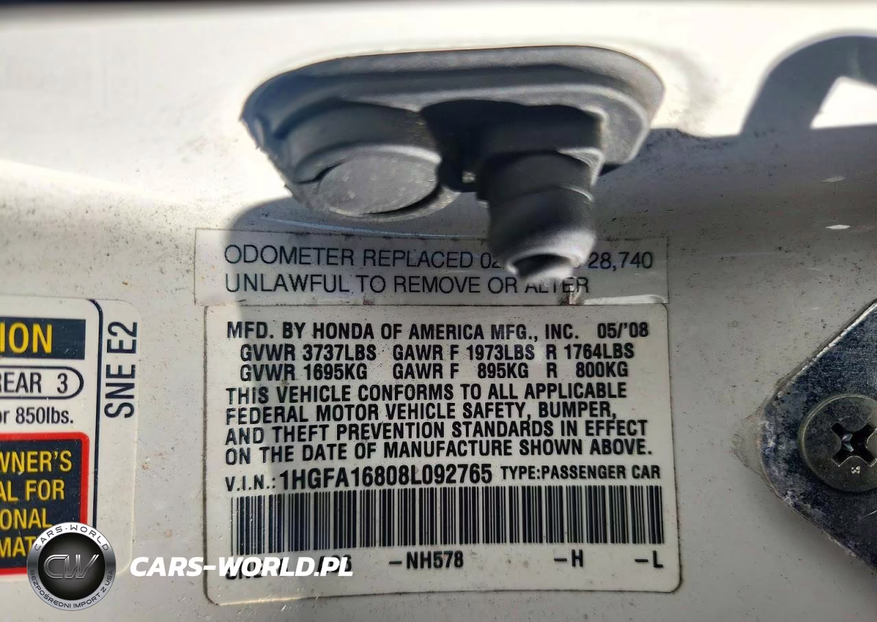 2008 Honda Civic Ex VIN:1HGFA16808L092765 - 12
