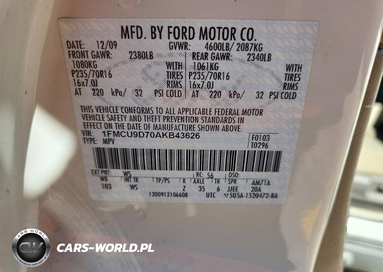 2010 Ford Escape Xlt VIN:1FMCU9D70AKB43626 - 12