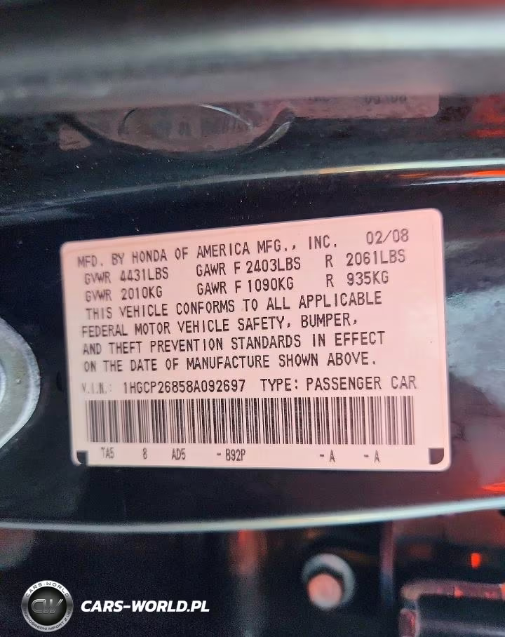 2008 Honda Accord Exl VIN:1HGCP26858A092697 - 12