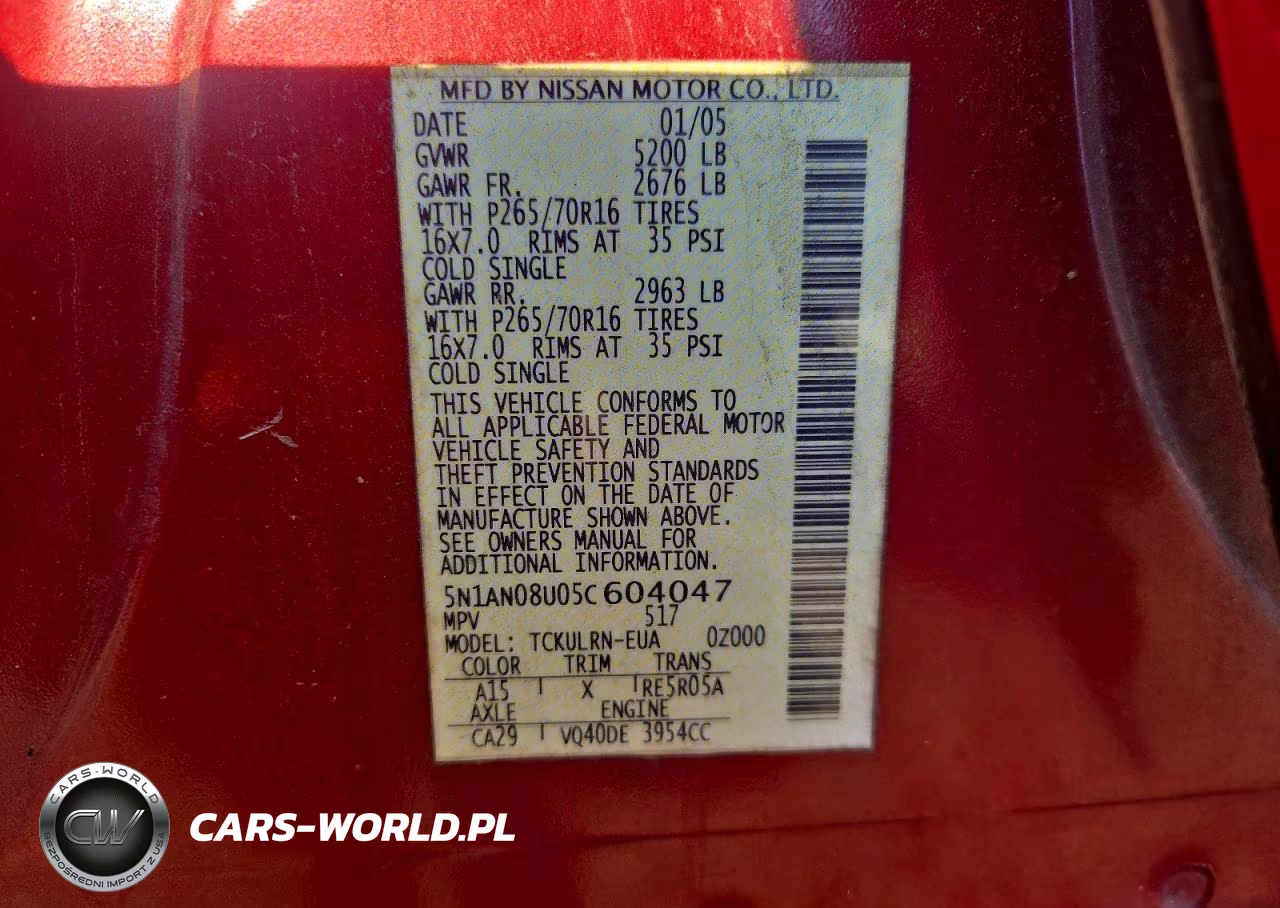 2005 Nissan Xterra S VIN:5N1AN08U05C604047 - 12