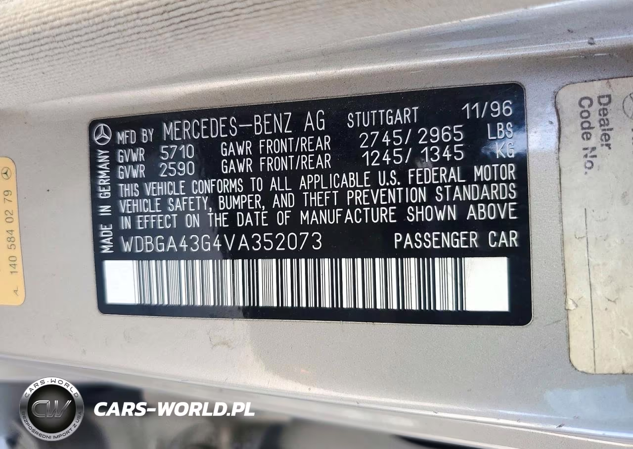 1997 Mercedes-Benz S 420 VIN:WDBGA43G4VA352073 - 12