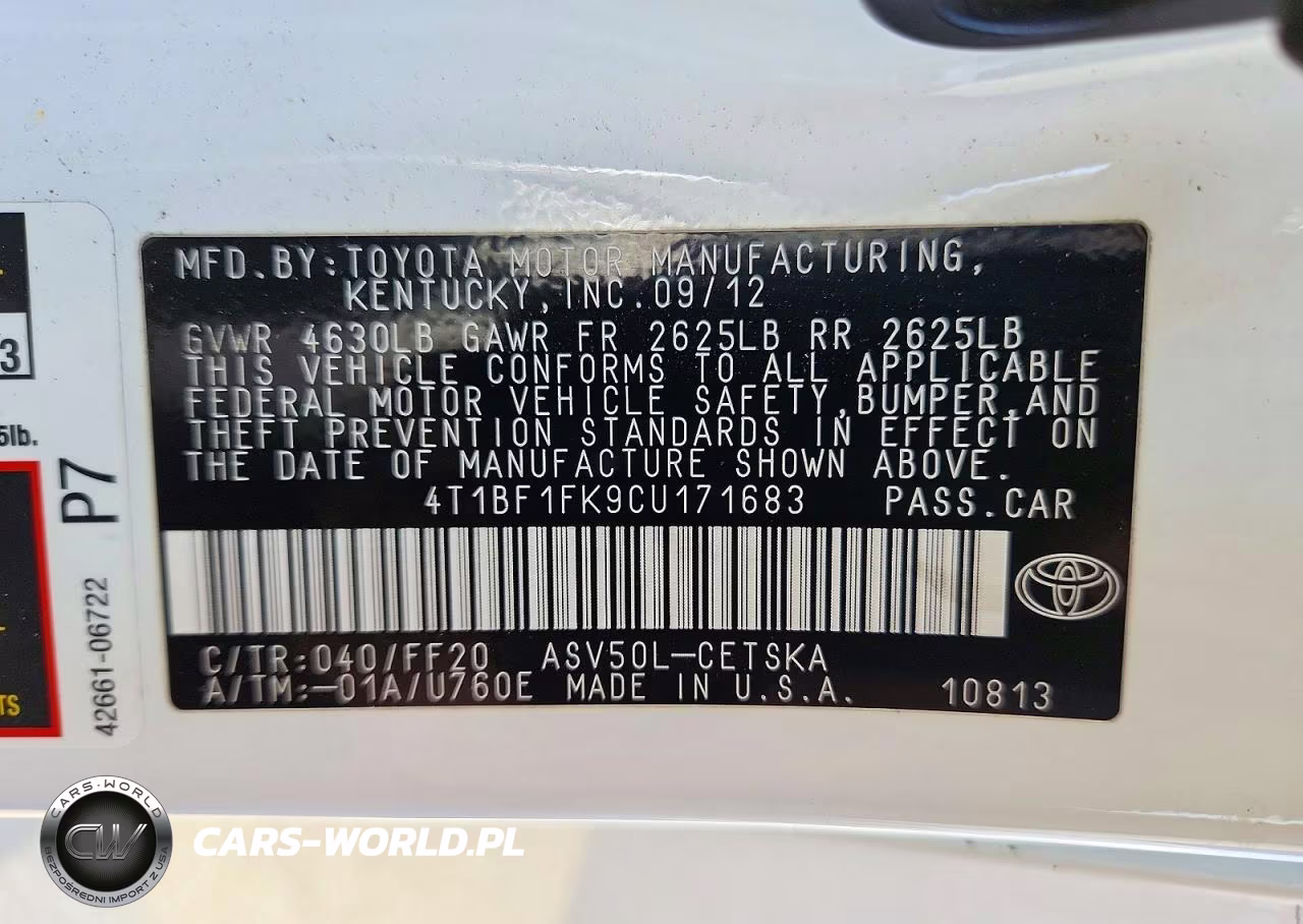 2012 Toyota Camry Se VIN:4T1BF1FK9CU171683 - 12