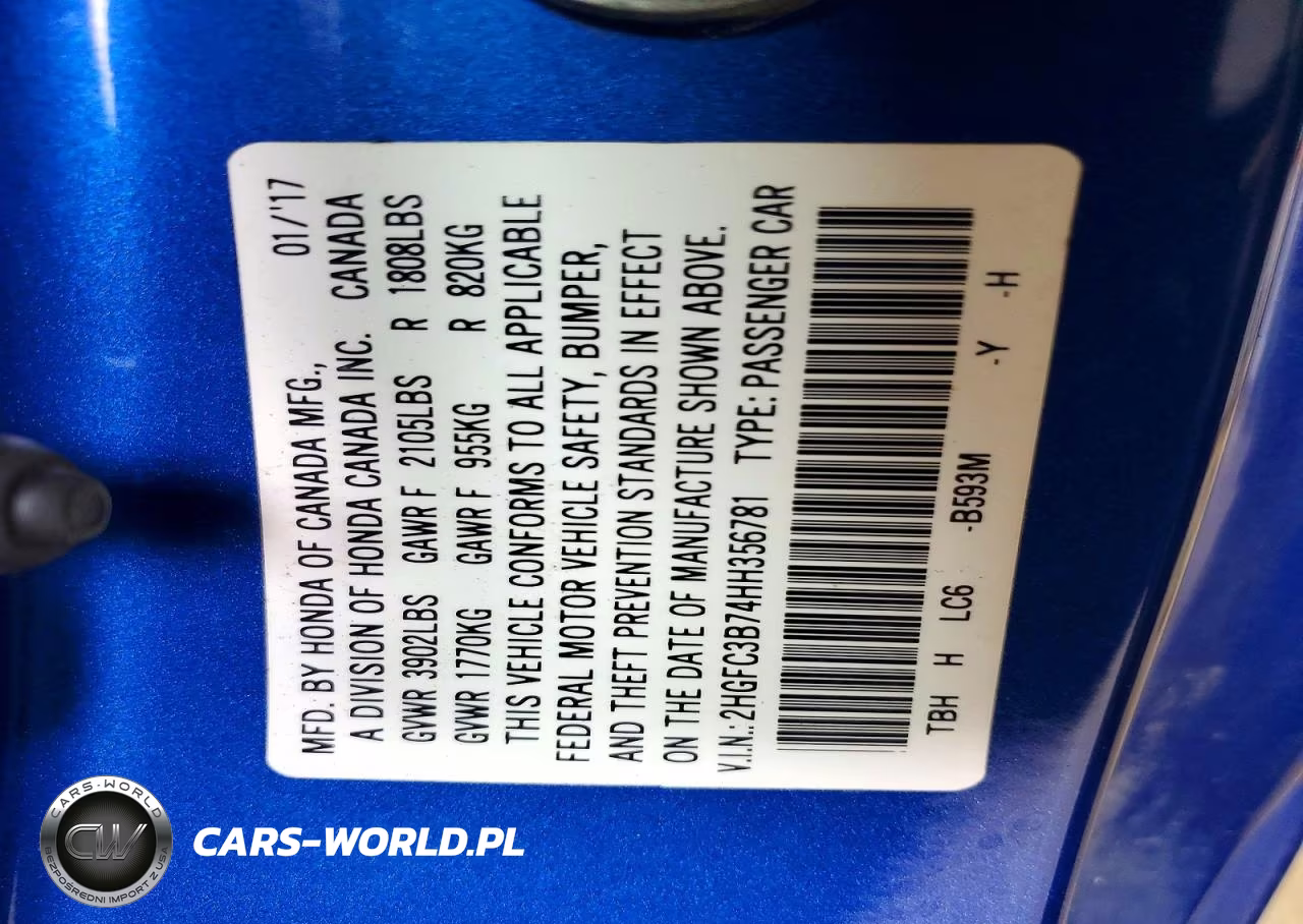 2017 Honda Civic Exl VIN:2HGFC3B74HH356781 - 12