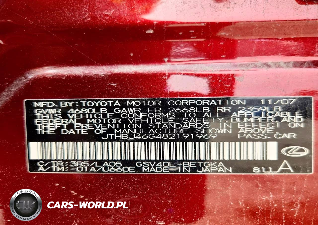 2008 Lexus Es 350 VIN:JTHBJ46G482191969 - 12