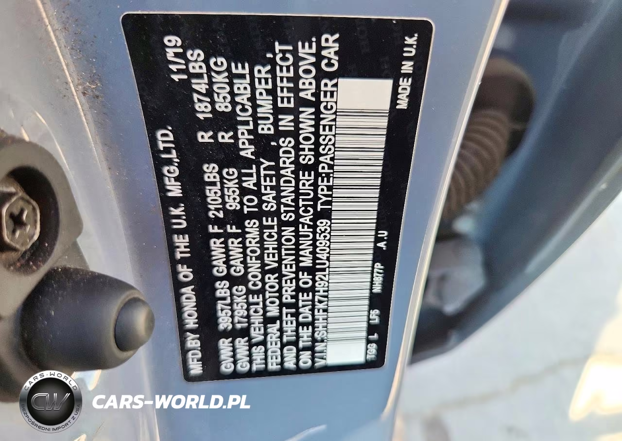 2020 Honda Civic Sport Touring VIN:SHHFK7H92LU409539 - 12