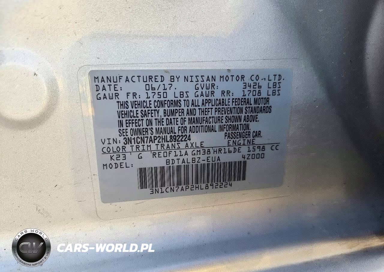 2017 Nissan Versa 1.6 Sv VIN:3N1CN7AP2HL892224 - 12