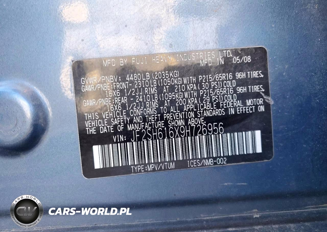 2009 Subaru Forester 2.5X VIN:JF2SH616X9H726956 - 13