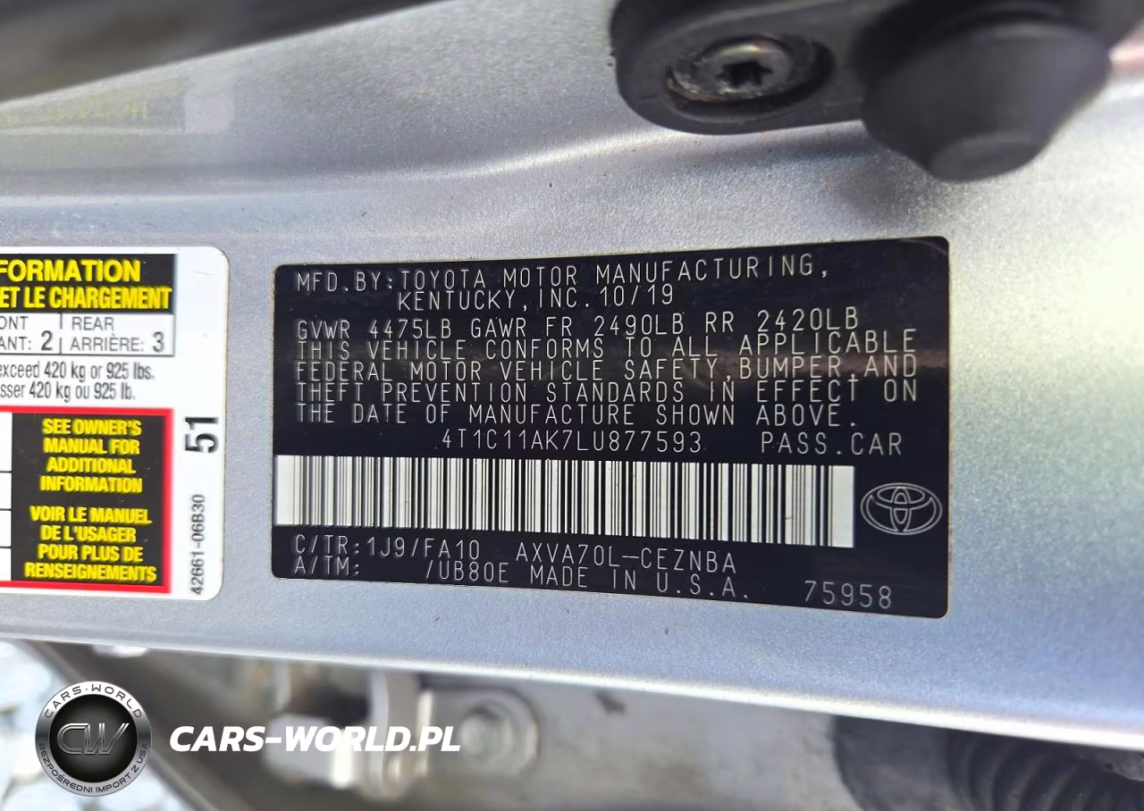 2020 Toyota Camry Le VIN:4T1C11AK7LU877593 - 12