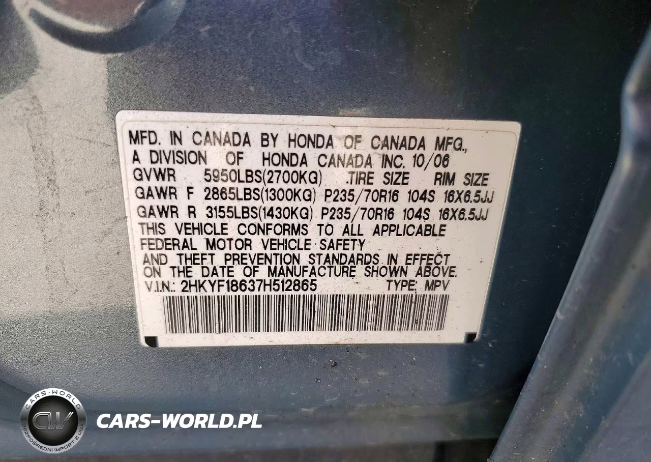 2007 Honda Pilot Exl VIN:2HKYF18637H512865 - 14