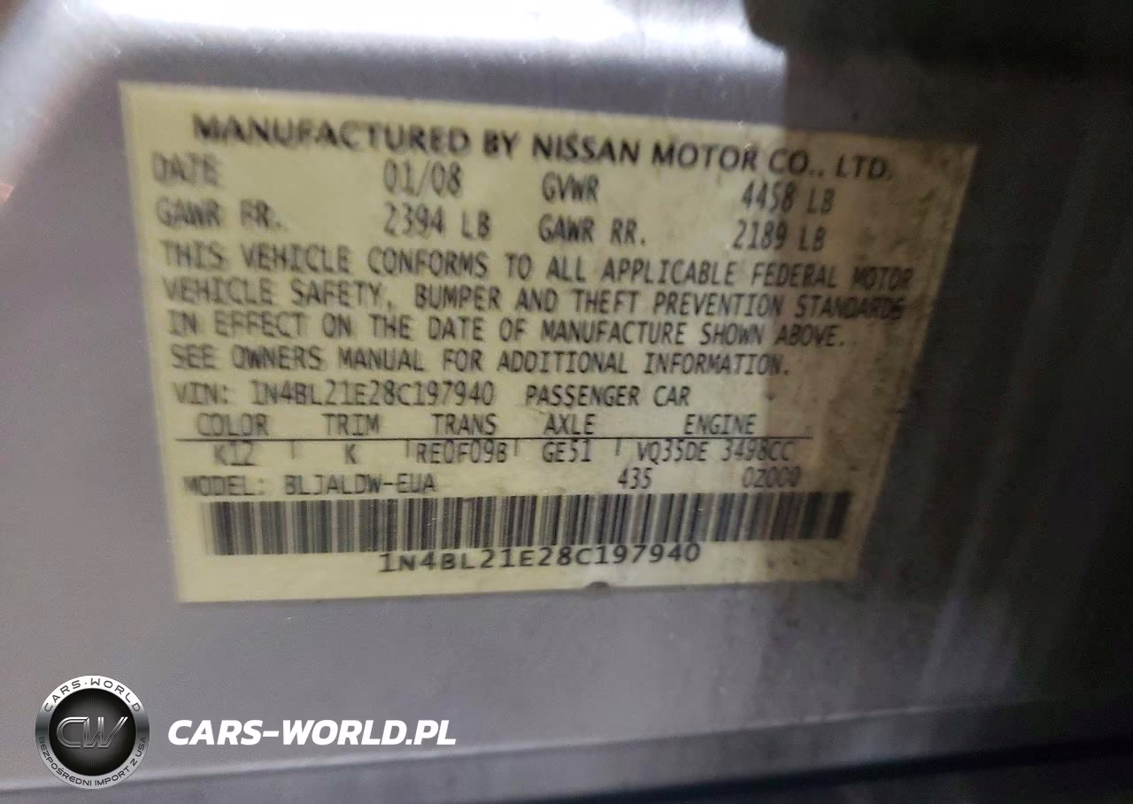 2008 Nissan Altima 3.5 Se VIN:1N4BL21E28C197940 - 13