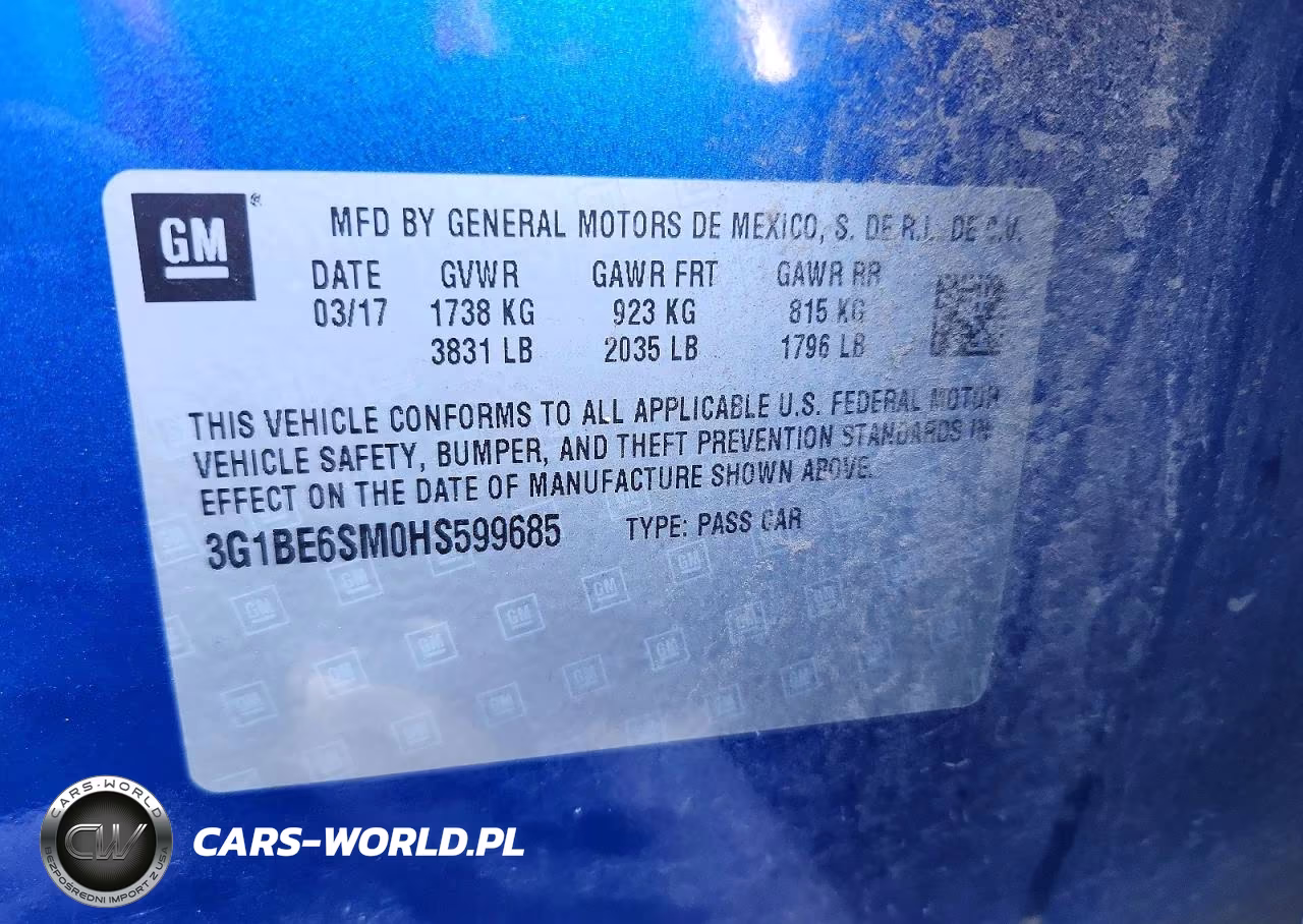 2017 Chevrolet Cruze Lt VIN:3G1BE6SM0HS599685 - 12