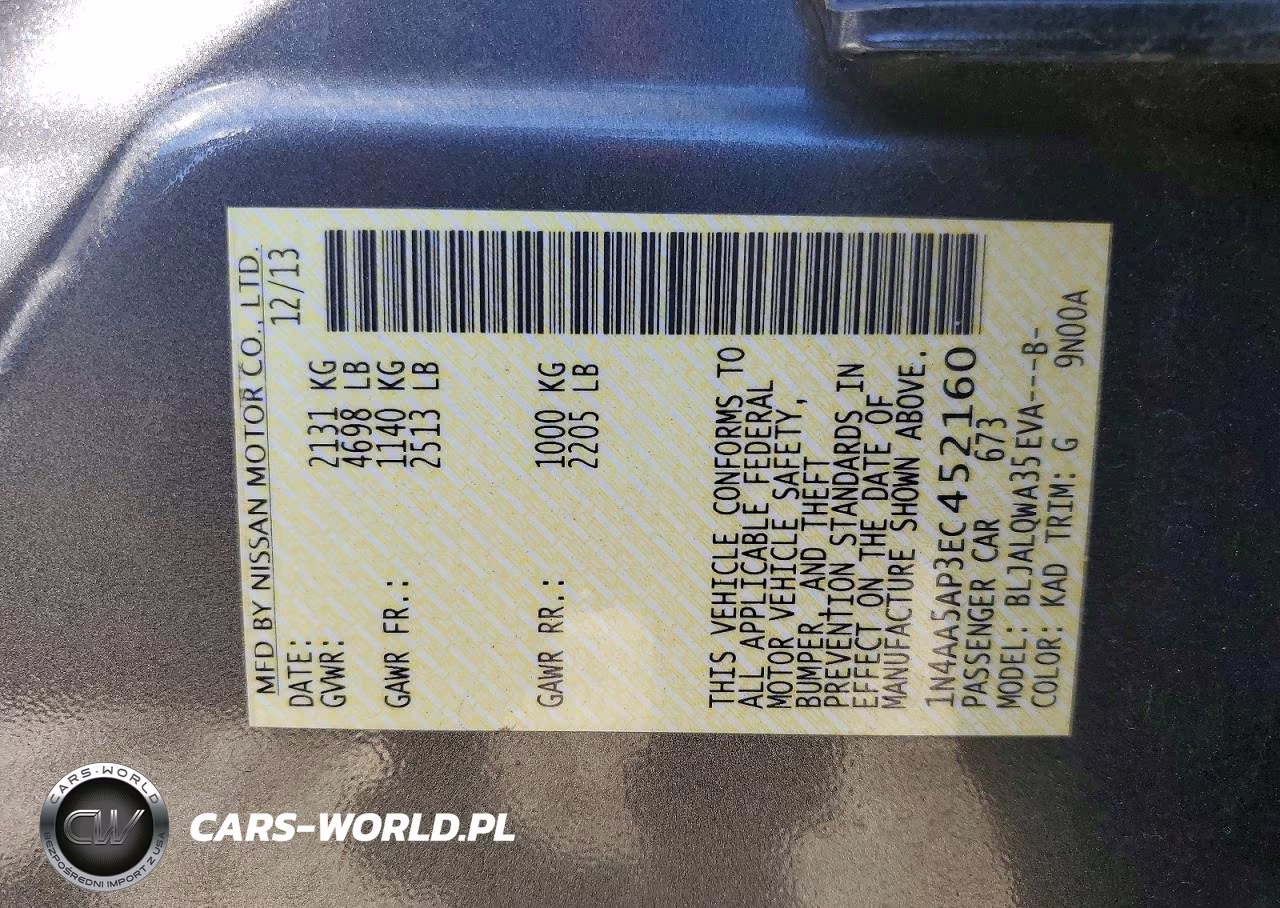 2014 Nissan Maxima 3.5 S VIN:1N4AA5AP3EC452160 - 12
