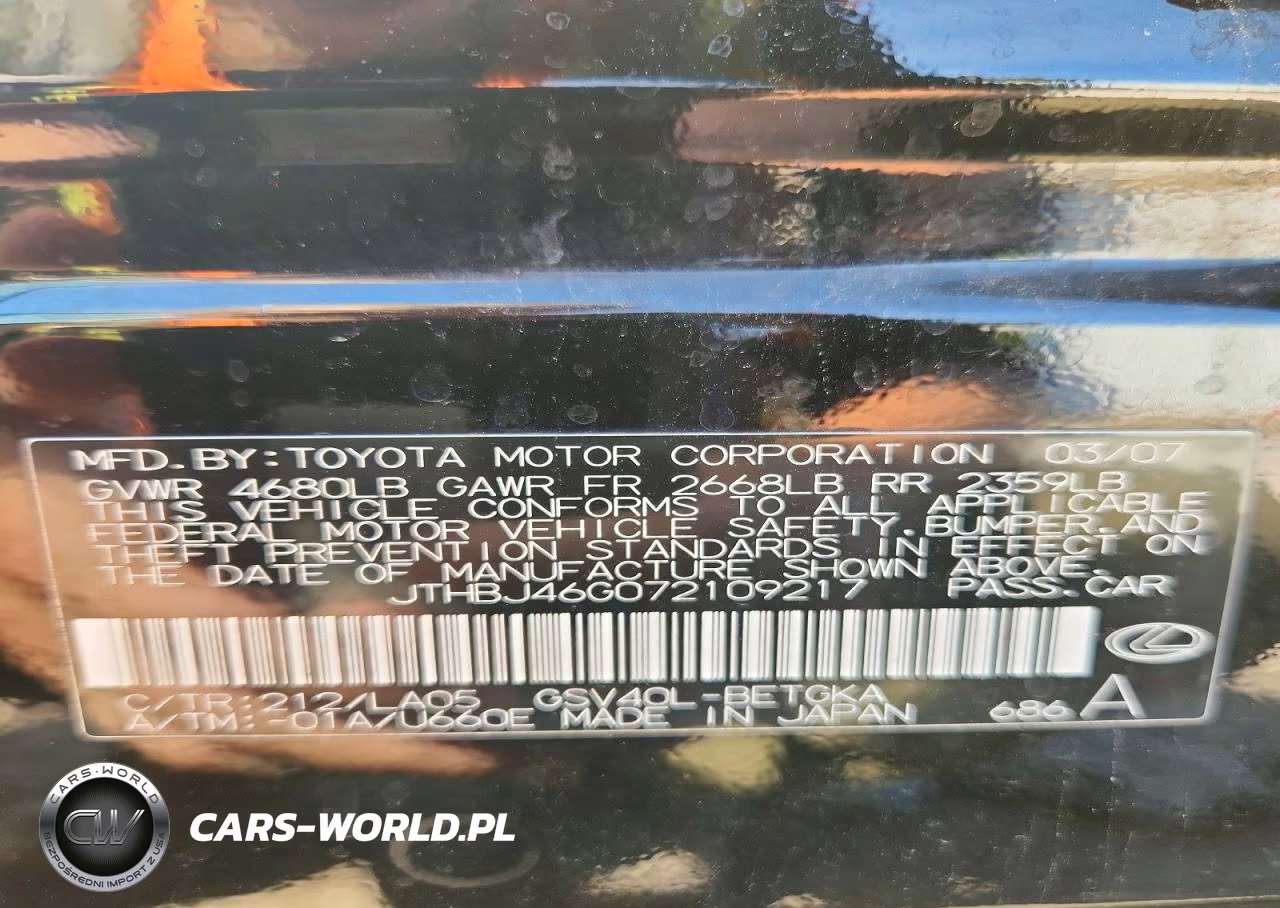 2007 Lexus Es 350 VIN:JTHBJ46G072109217 - 13