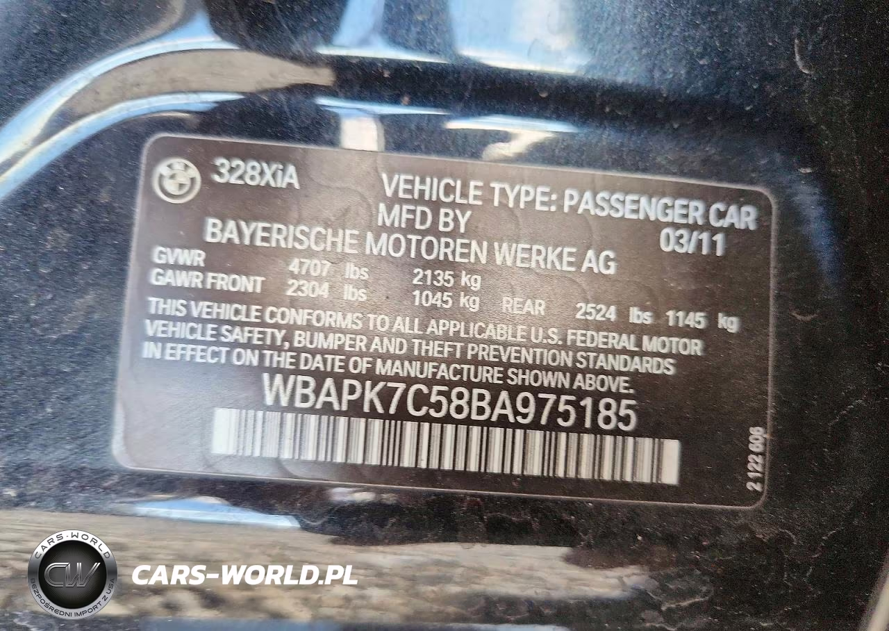 2011 BMW 328 Xi VIN:WBAPK7C58BA975185 - 12