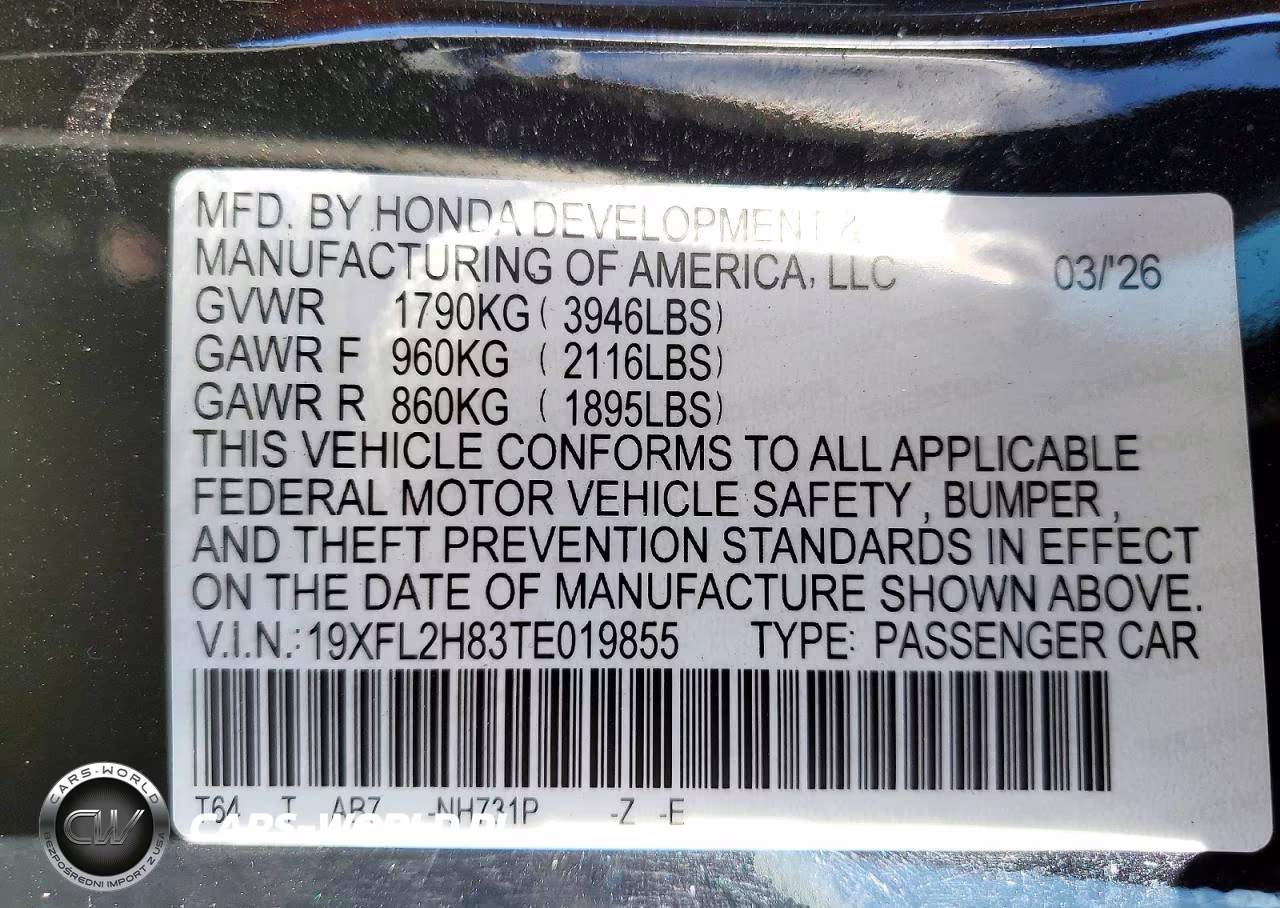 2026 Honda Civic Sport VIN:19XFL2H83TE019855 - 13