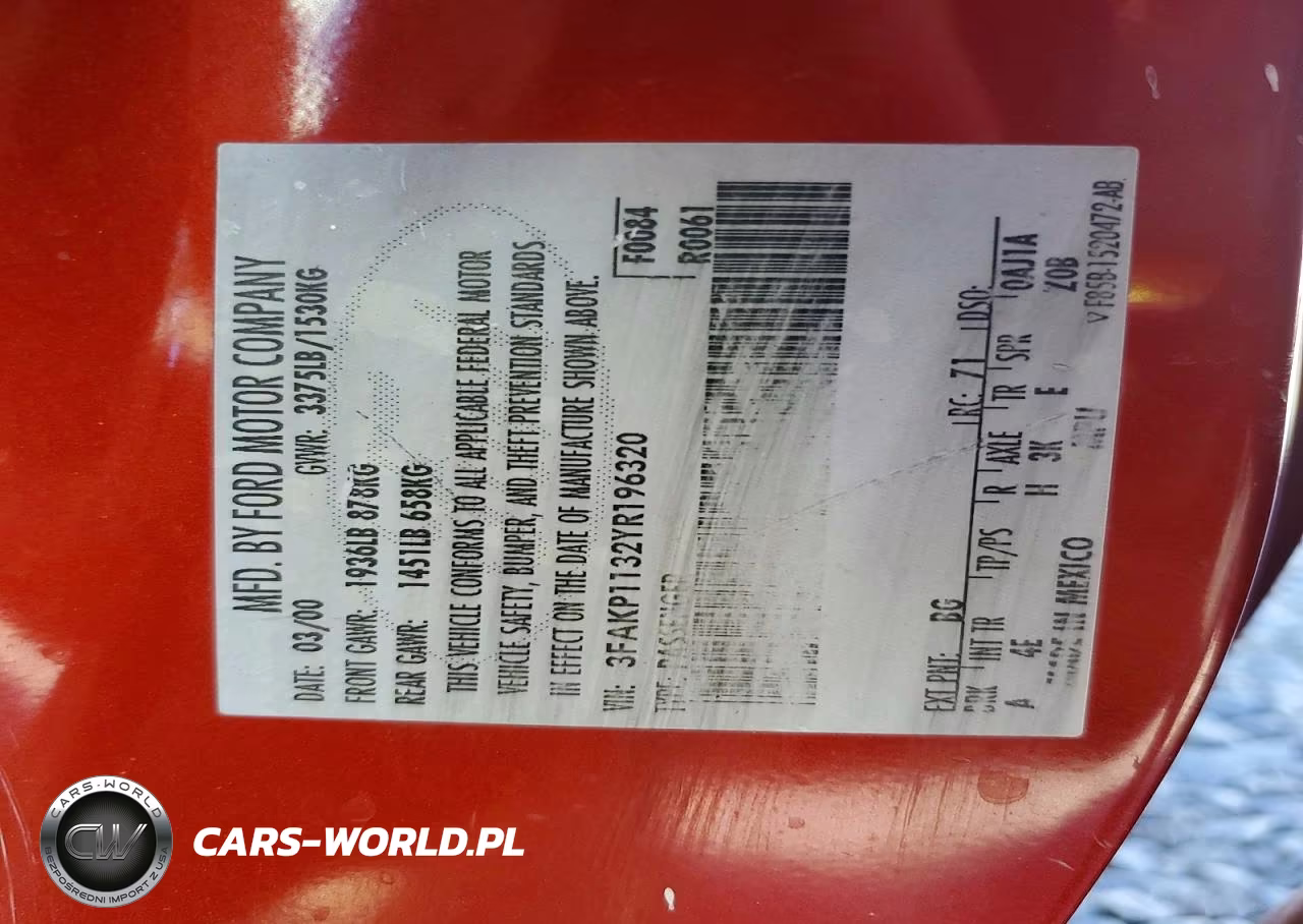 2000 Ford Escort Zx2 VIN:3FAKP1132YR196320 - 12