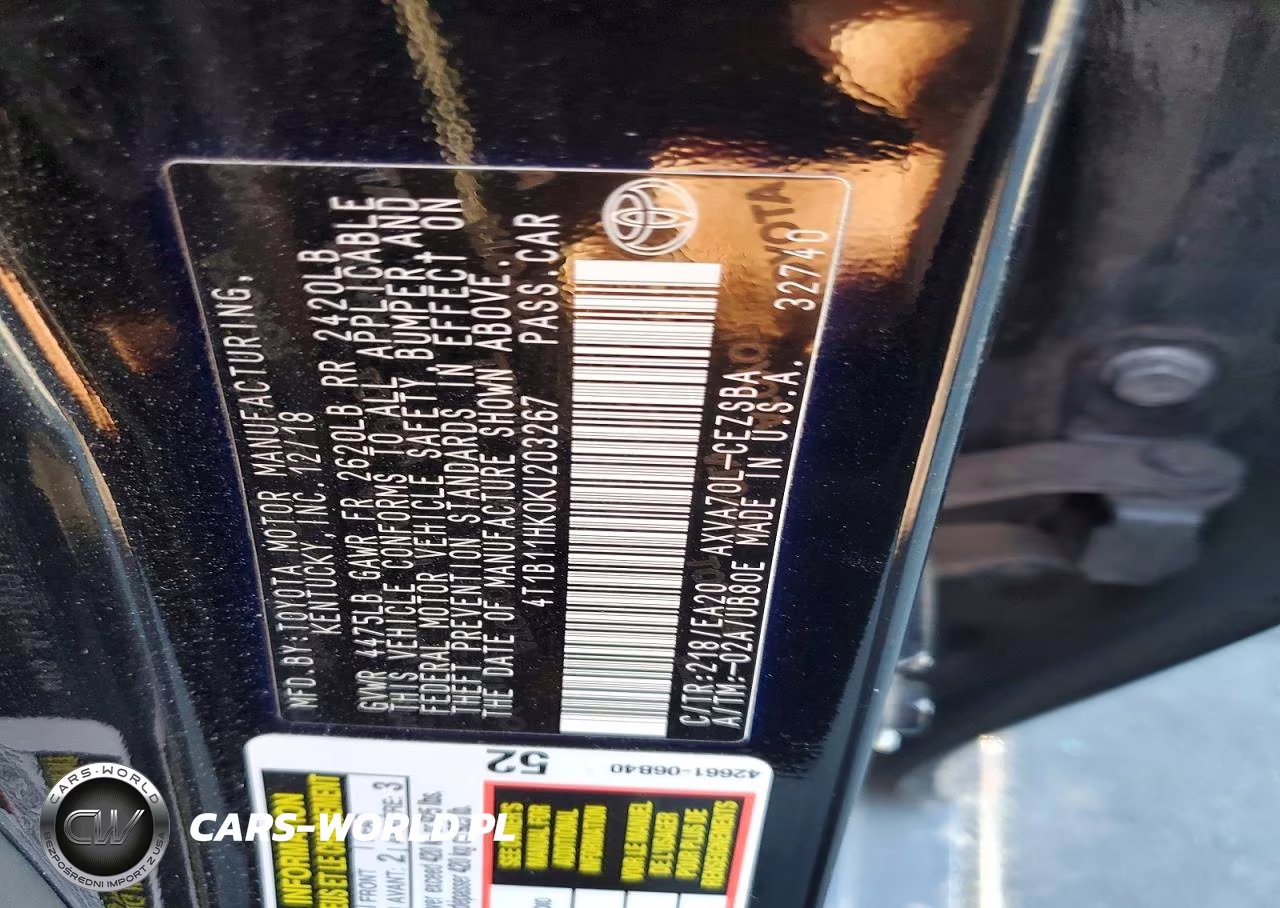 2019 Toyota Camry Se VIN:4T1B11HK0KU203267 - 12