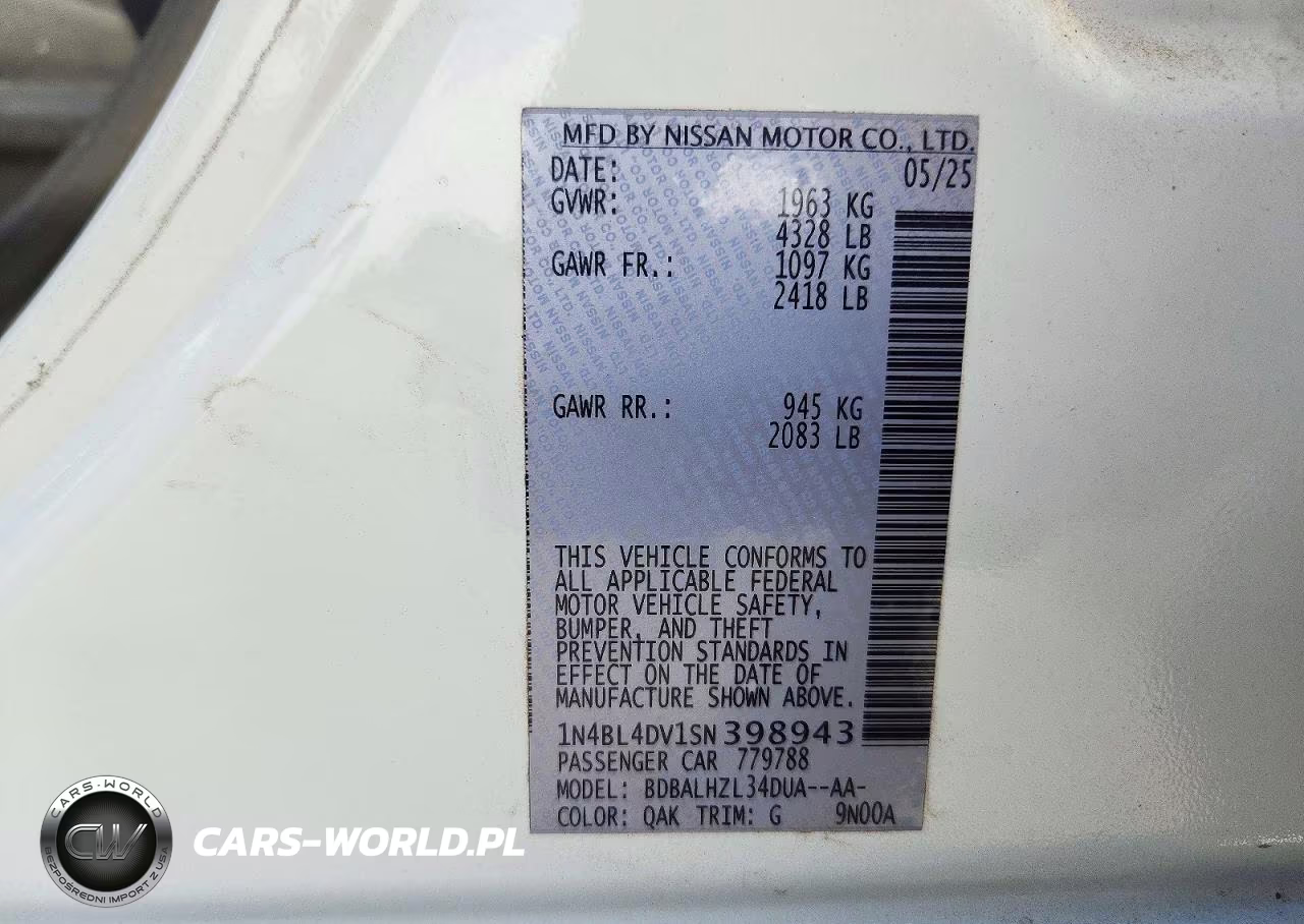 2025 Nissan Altima Sv VIN:1N4BL4DV1SN398943 - 13