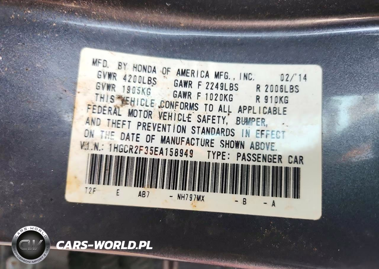 2014 Honda Accord Lx VIN:1HGCR2F35EA158949 - 12