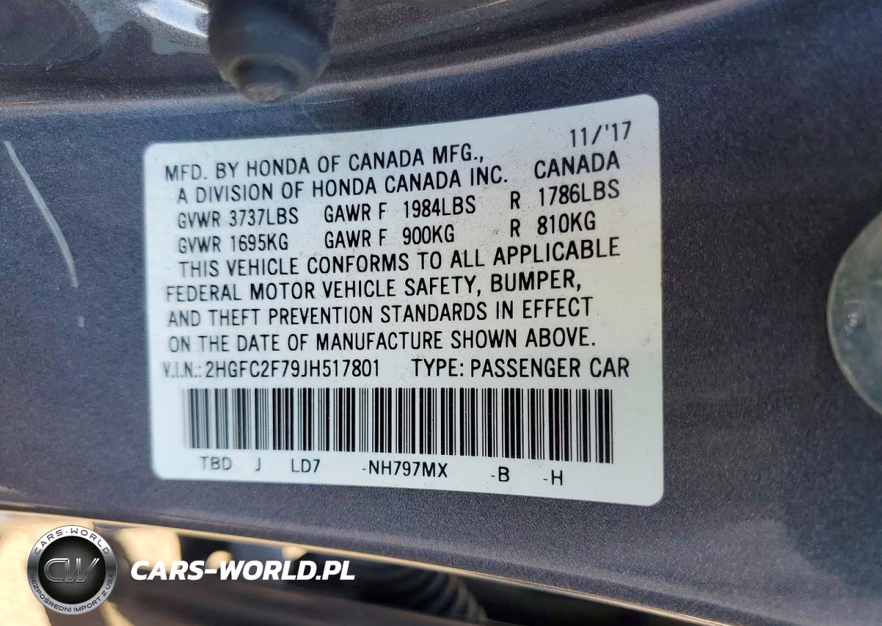 2018 Honda Civic Ex VIN:2HGFC2F79JH517801 - 13