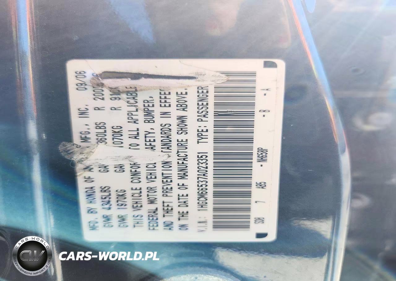 2007 Honda Accord Ex VIN:1HGCM66537A023351 - 12