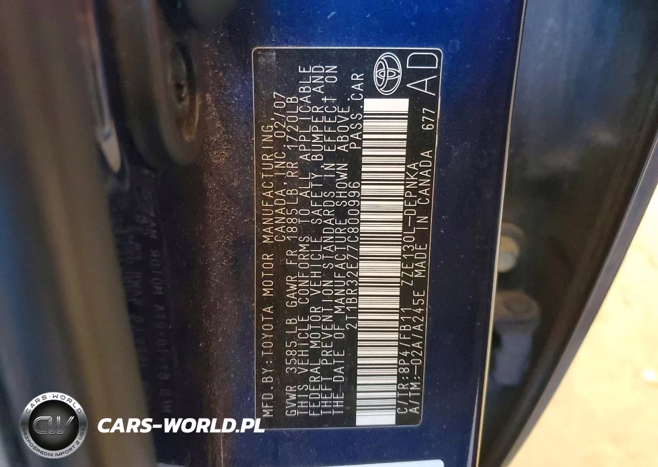 2007 Toyota Corolla Le VIN:2T1BR32E77C800996 - 12
