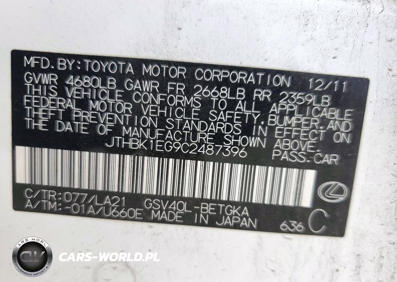 2012 Lexus Es 350 VIN:JTHBK1EG9C2487396 - 12