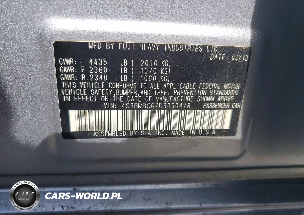 2013 Subaru Legacy 2.5I Premium VIN:4S3BMBC67D3030478 - 12