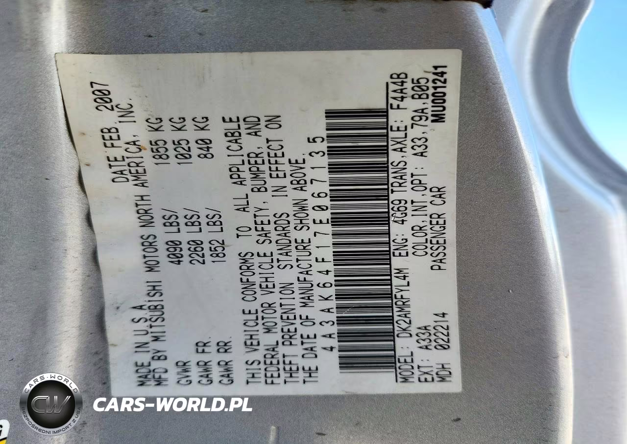 2007 Mitsubishi Eclipse Es VIN:4A3AK64F17E067135 - 12