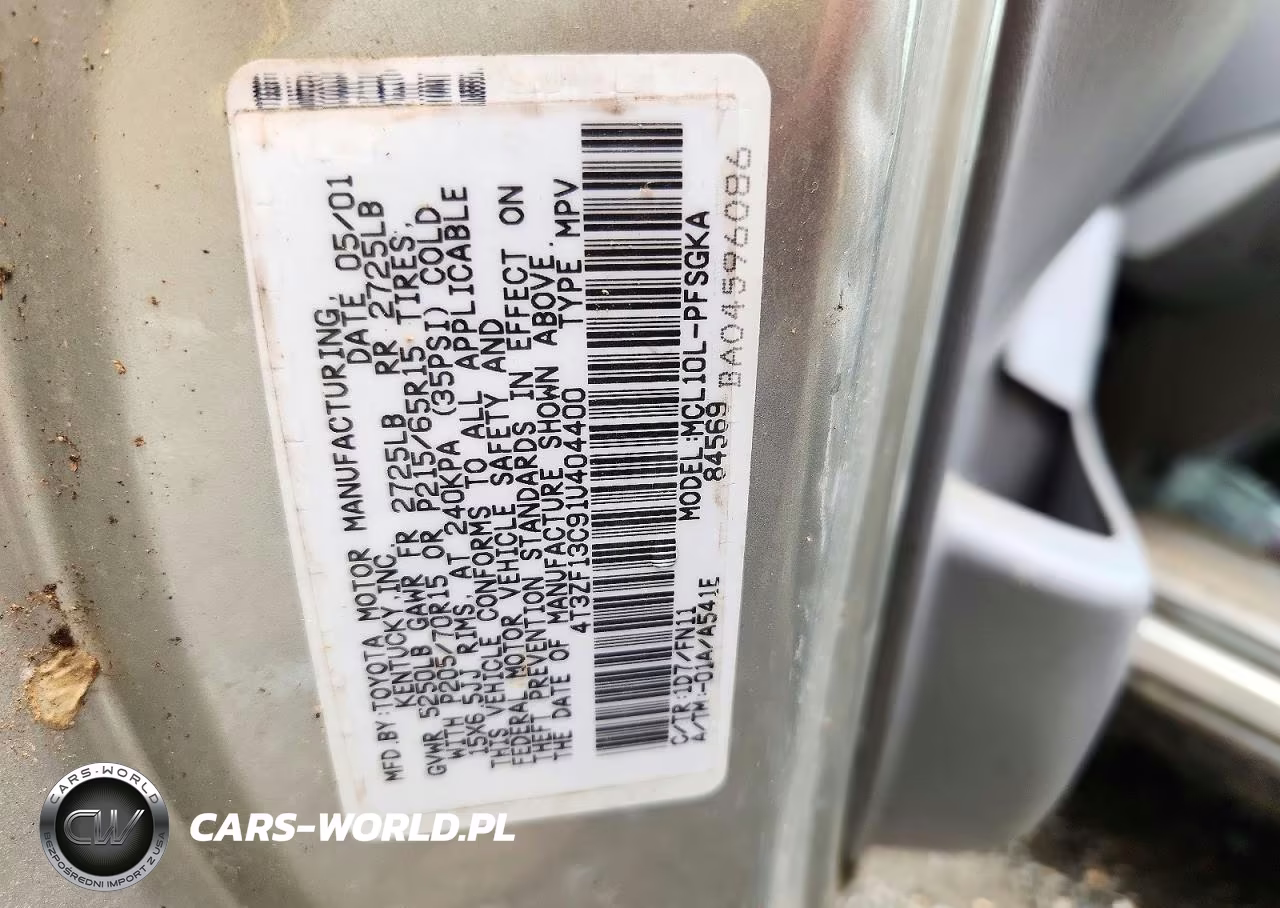 2001 Toyota Sienna Le VIN:4T3ZF13C91U404400 - 13