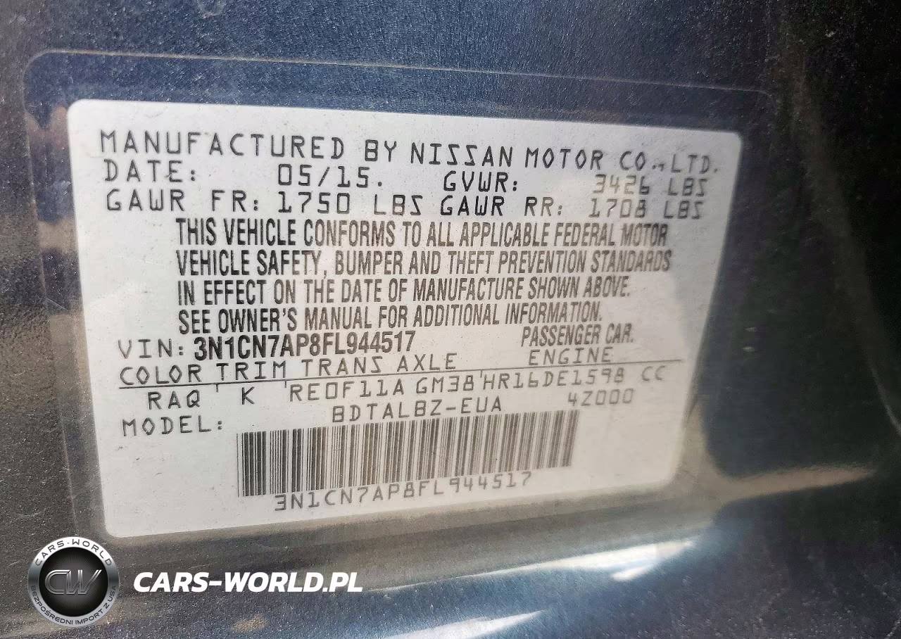 2015 Nissan Versa 1.6 Sv VIN:3N1CN7AP8FL944517 - 12