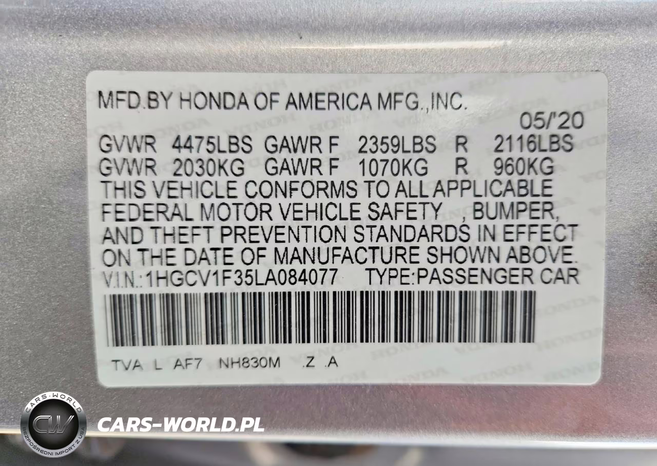 2020 Honda Accord Sport VIN:1HGCV1F35LA084077 - 12