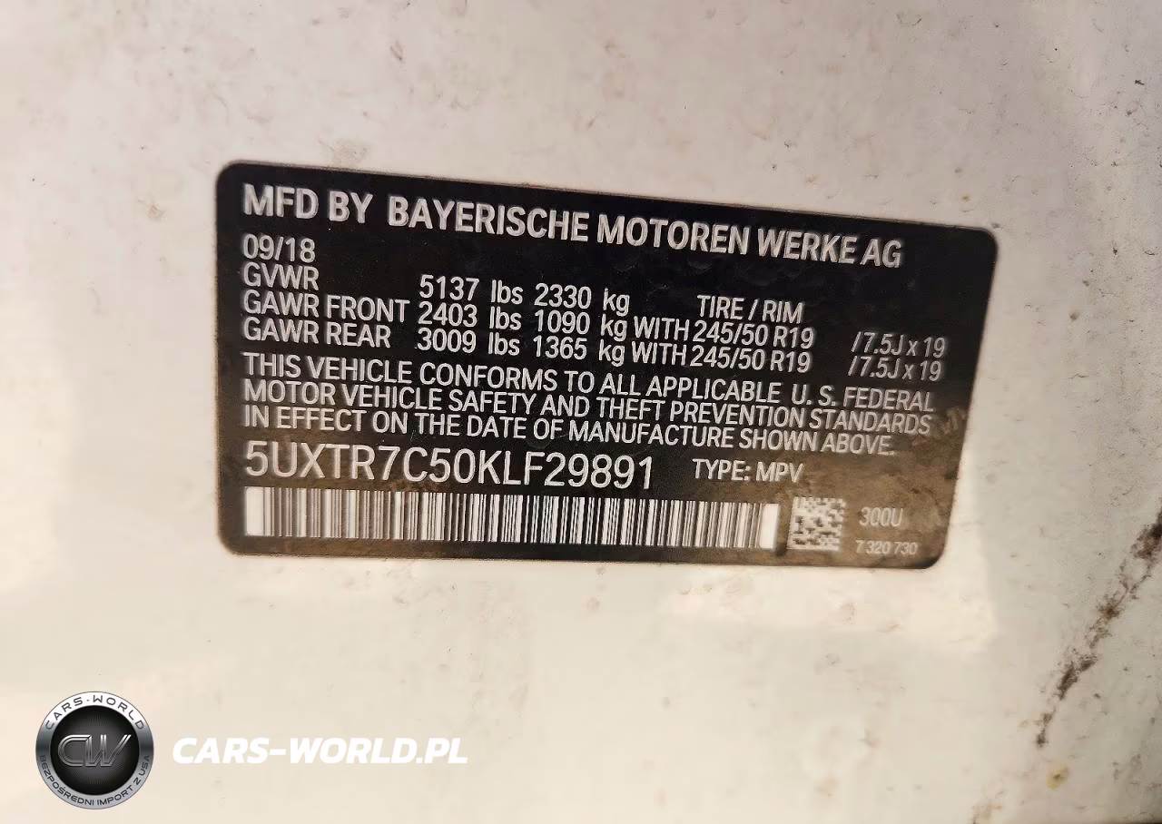 2019 BMW X3 Sdrive30I VIN:5UXTR7C50KLF29891 - 13