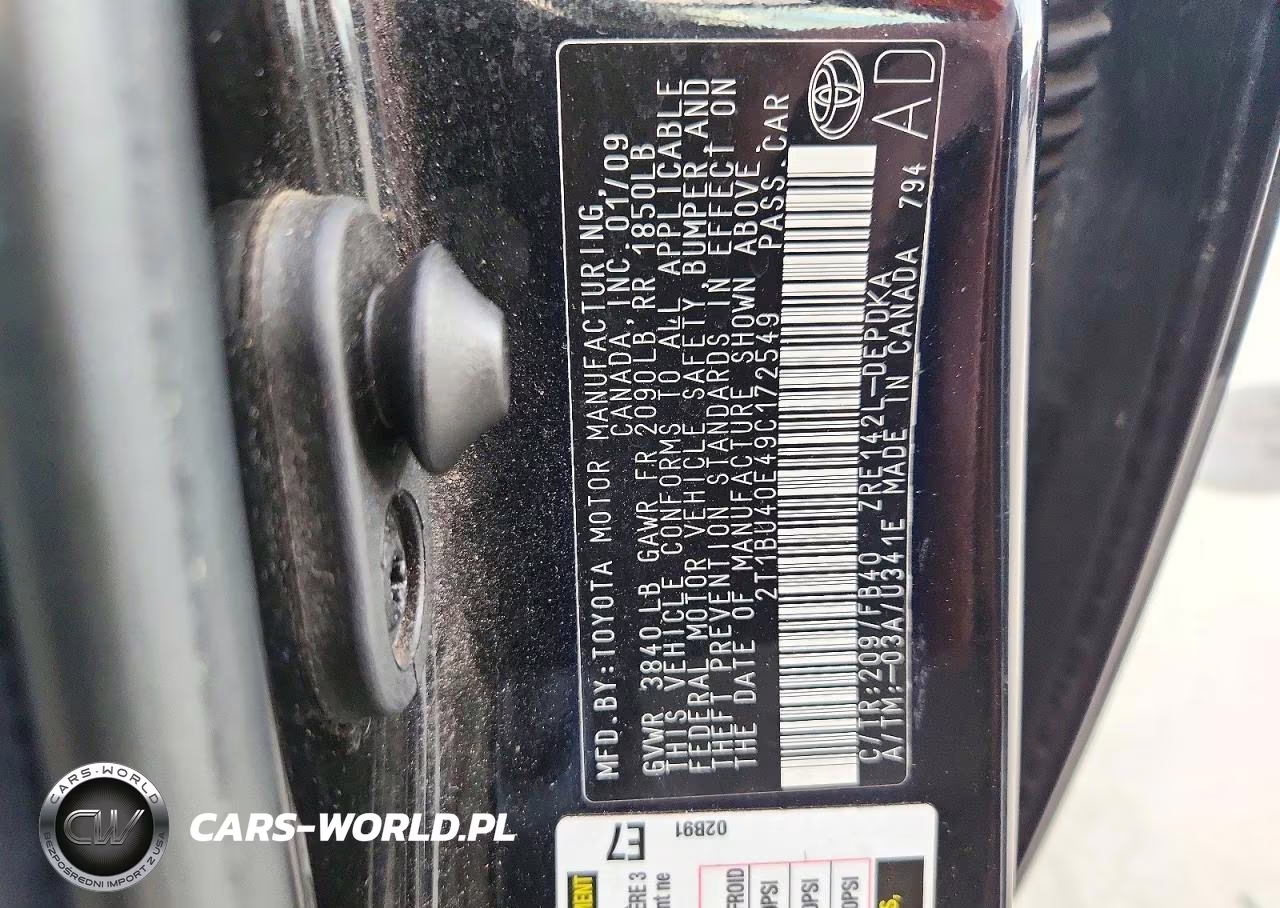 2009 Toyota Corolla Le VIN:2T1BU40E49C172549 - 12