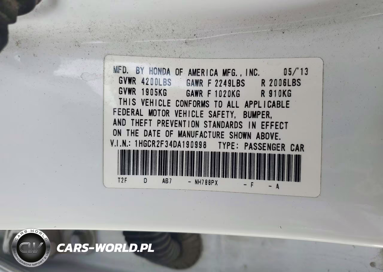 2013 Honda Accord Lx VIN:1HGCR2F34DA190998 - 12